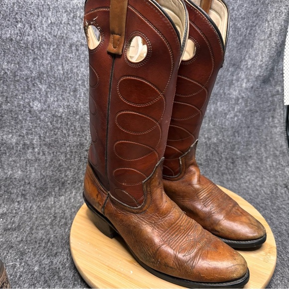Vintage 80s Acme Western medium brown tall cowboy boots 4602 sz 9 Goodyear - Picture 1 of 10